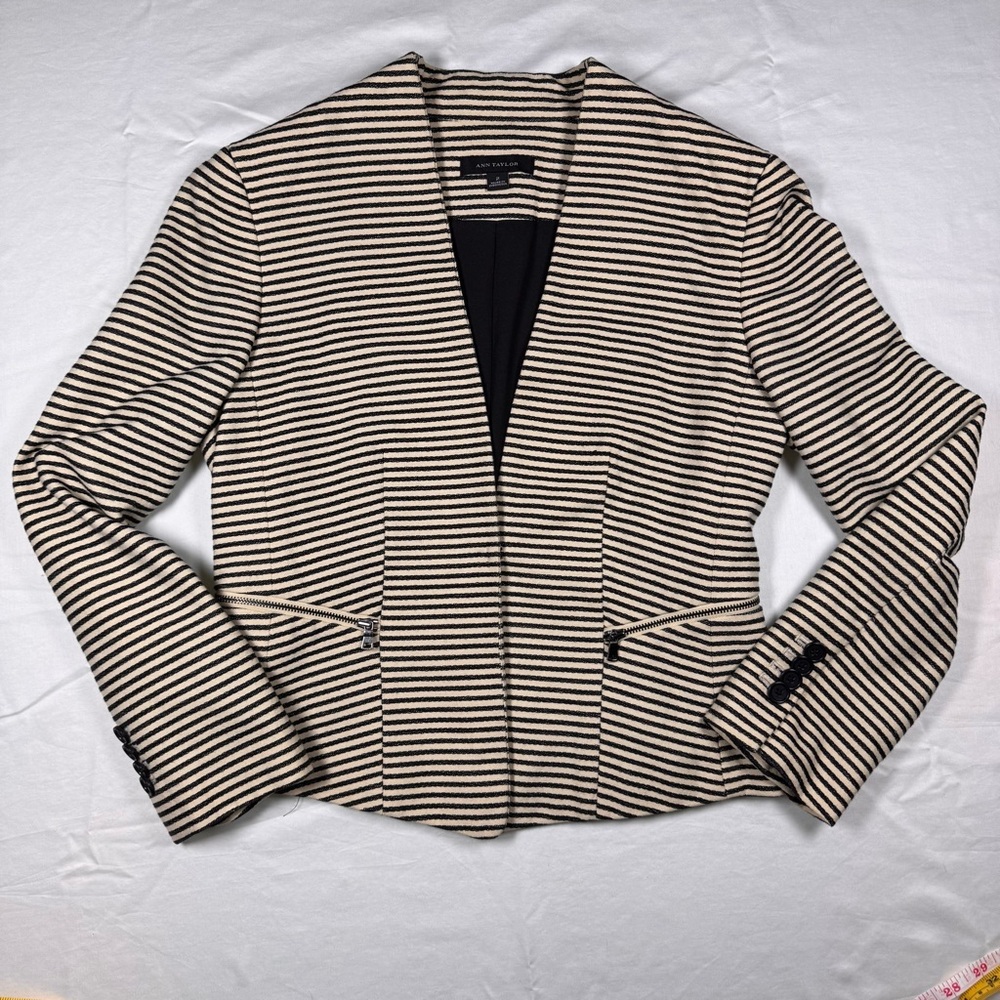 Ann Taylor Black and Cream Striped Blazer